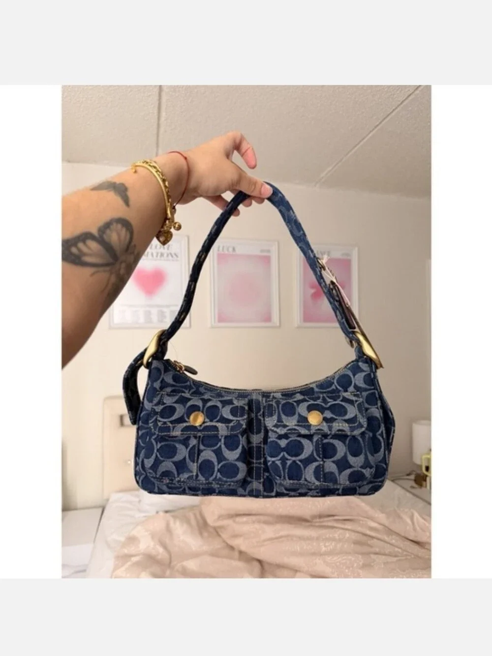 Coach Denim Signature Shoulder Bag in Blue with Gold-Tone Hardware - Picture 2 of 2